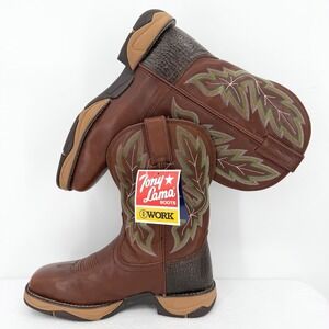 Tony Lama Work Men Brown Leather Waterproof Steel Toe 3R Work Boots Sz 9.5D NWOB